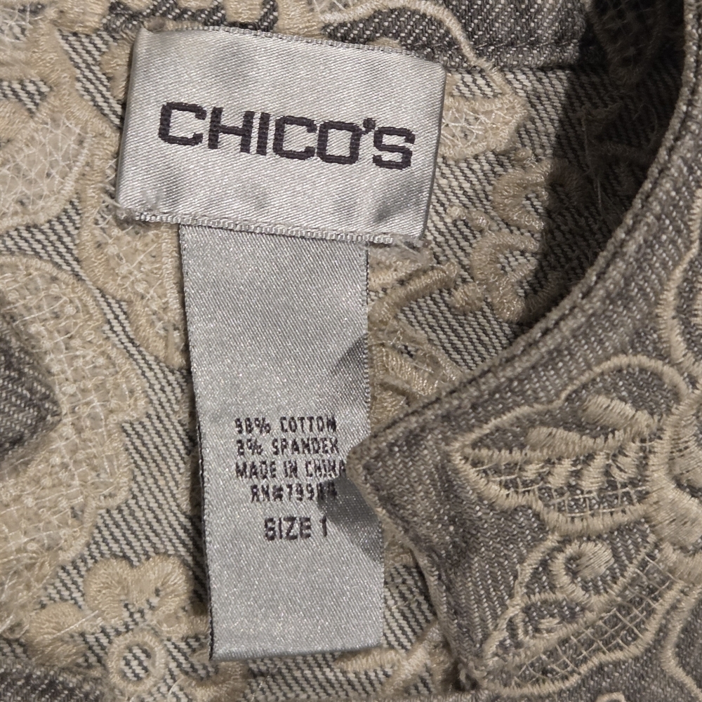 Chico's Gray Denim Embroidered Jacket Great Condition!! - Picture 5 of 8